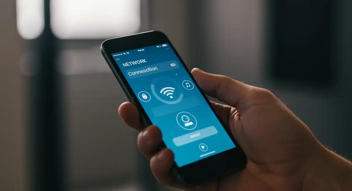 Hand checking smartphone network settings for internet connection issues.
