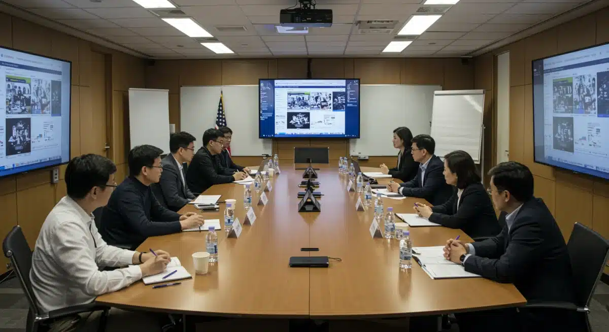 Executives from US and Korean production companies discussing global market strategies