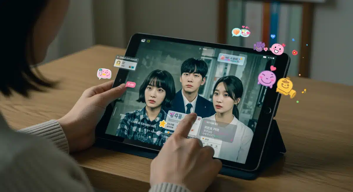 User enjoying interactive K-Drama viewing with augmented reality elements