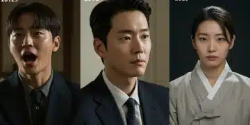 Three leading Korean actors showcasing evolving K-drama acting styles from 2015 to 2025.