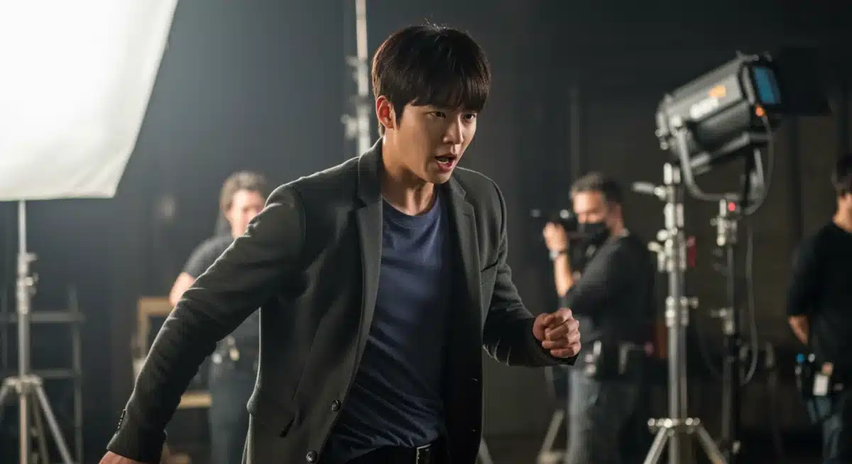 K-drama actor delivering a powerful performance on set