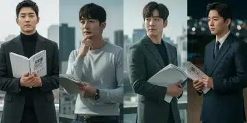 Four top K-drama actors reviewing scripts for 2025 projects, showcasing their dedication and meticulous selection process.