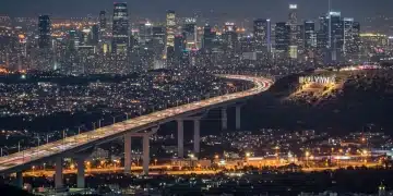 Metaphorical bridge connecting Seoul and Hollywood, representing K-drama directors moving to US projects.