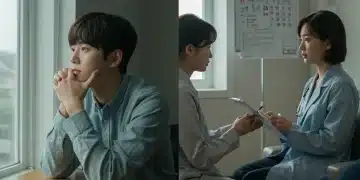 Two K-drama characters in scenes depicting mental health struggles and therapy.