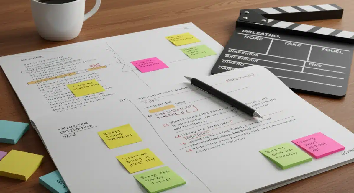 Annotated K-drama script with director's clapboard, symbolizing meticulous storytelling and pre-production.