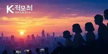 Futuristic cityscape with K-drama fan silhouettes, anticipating Summer 2025 releases