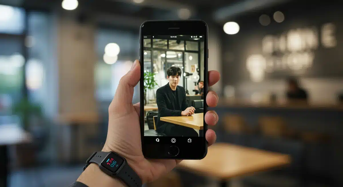 Smartphone displaying K-drama content, integrated with modern lifestyle tech.