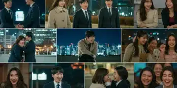 Seven common K-drama tropes visually represented in a dynamic collage, showing their global appeal.