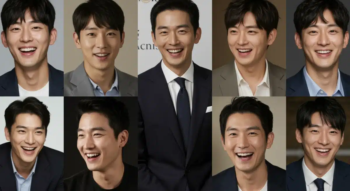 Seven popular K-Drama actors smiling, showcasing their charisma and diverse roles