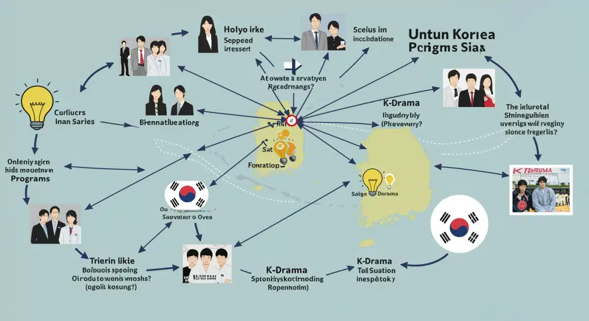 Illustration of US-Korea cultural exchange network fostering K-drama popularity
