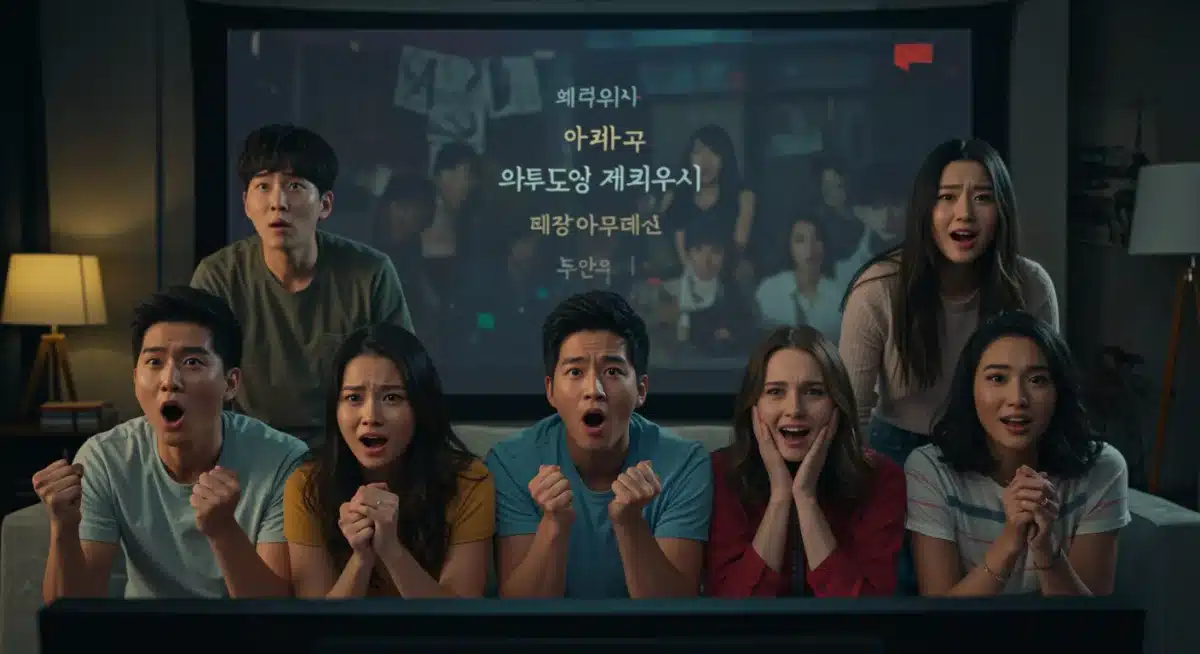 U.S. viewers captivated by a K-Drama on screen, showing emotional engagement.