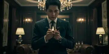 Why 'Vincenzo' Maintains 90% Approval in 2025: Insider Review Vincenzo Cassano in suit, holding a lighter, with Geumga Plaza in background