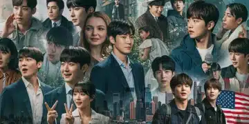 K-Drama Viewership in U.S. Forecast to Grow 15% by Late 2026 Vibrant K-Drama scenes and actors over U.S. cityscape, symbolizing growing viewership