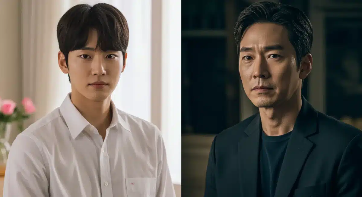 Visual comparison of an actor's early and recent K-drama roles.