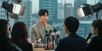 K-Drama actor confidently handling international media questions during training