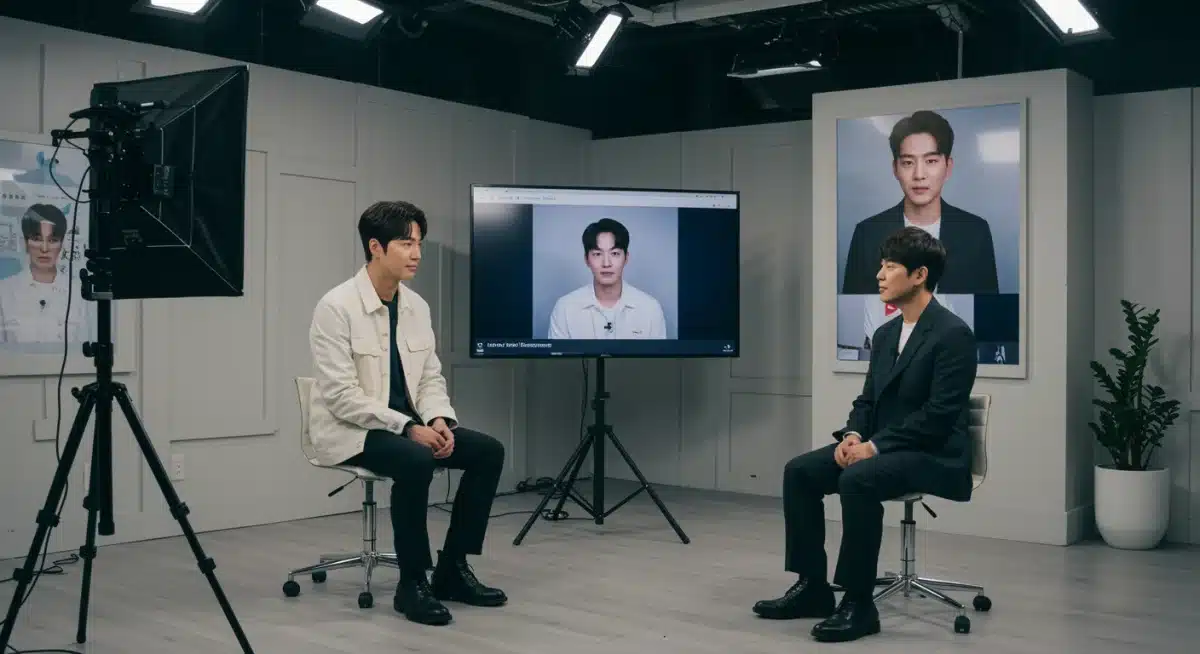 K-Drama actor practicing interview skills with a media coach