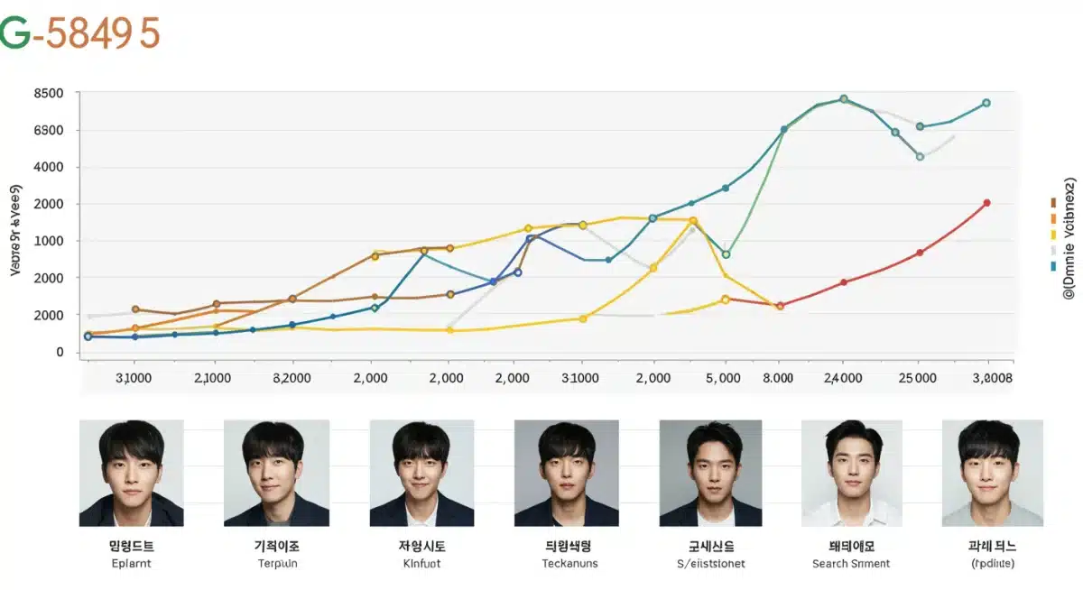 Infographic illustrating year-over-year Google search trend growth for K-Drama actors