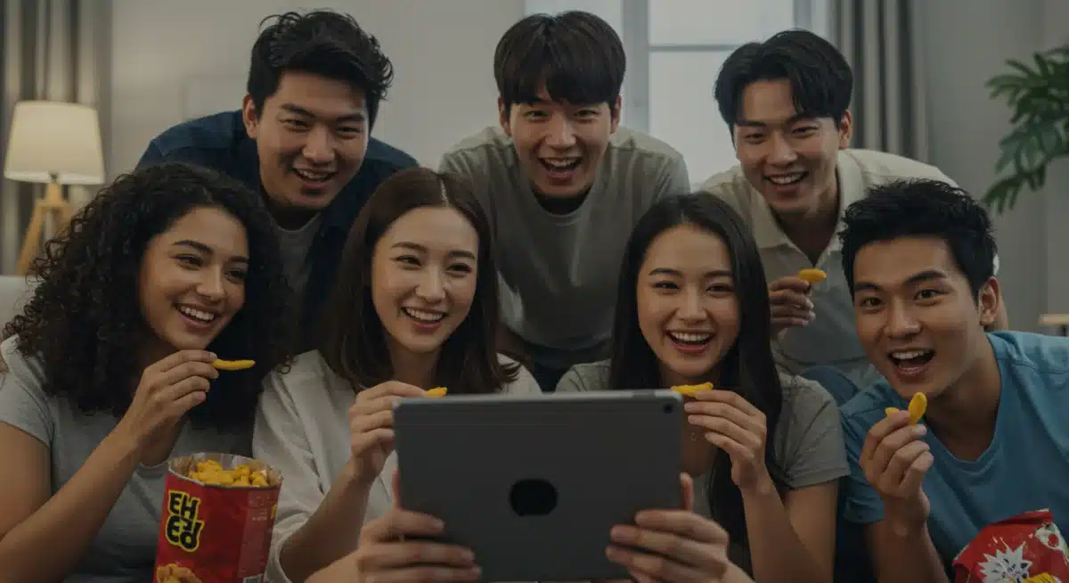 Diverse K-Drama fans enjoying a highly-rated 2026 K-Drama together, illustrating global community and engagement.