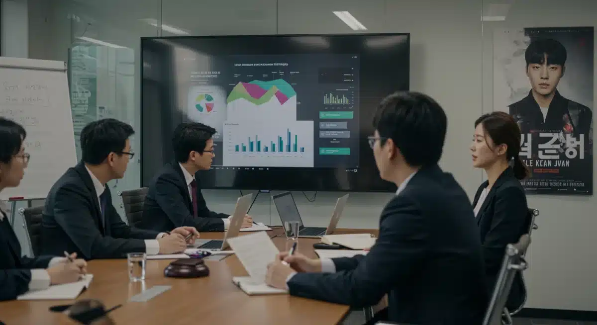 Media executives and legal professionals discussing international content distribution strategies and market trends