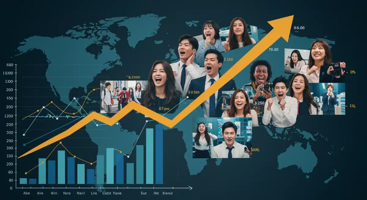 Infographic depicting financial growth and global audience engagement for K-Drama Hollywood crossovers.
